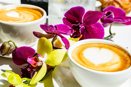 Cafe Latte with a purple orchid